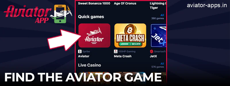 Find the Aviator game in the Casino app