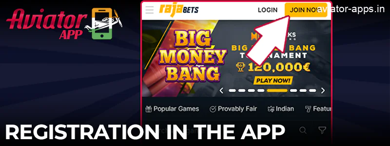 Register in the casino app to play Aviator