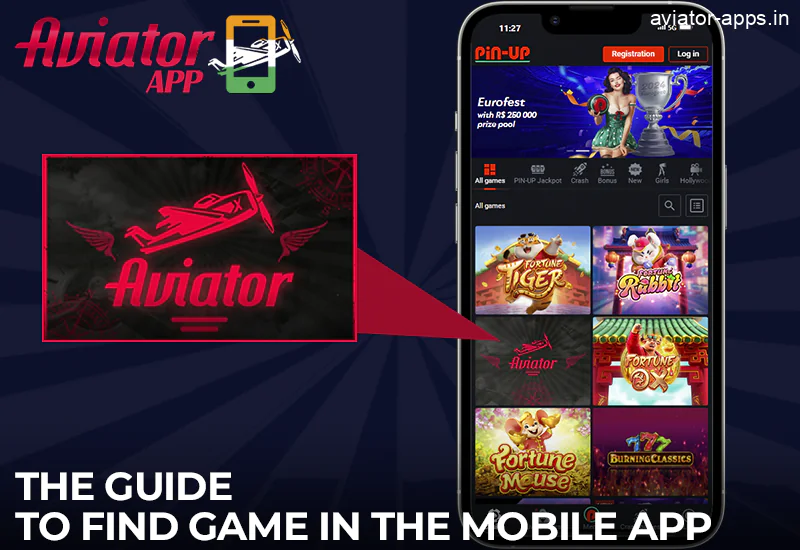 Instructions for finding Aviator in the Pin-Up mobile app