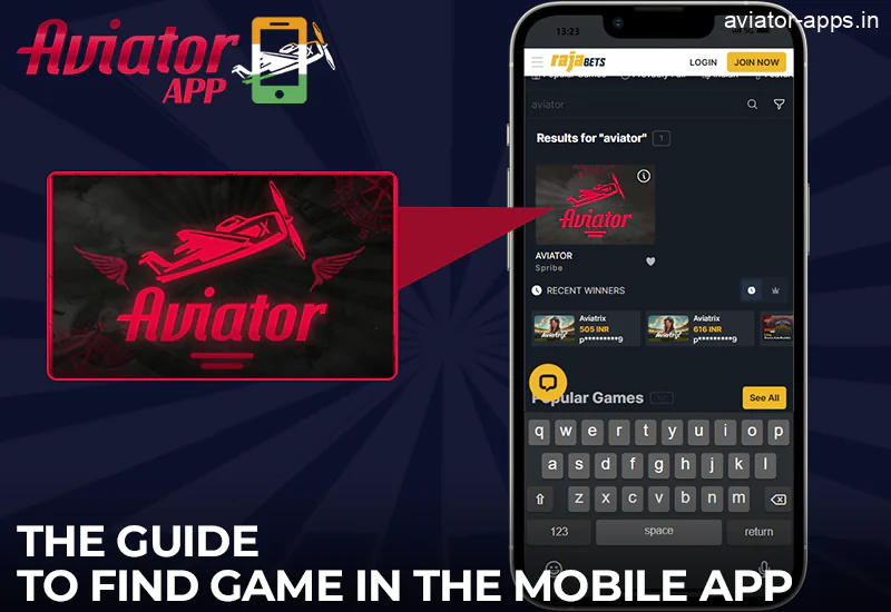 Instructions for finding Aviator in the Rajabets mobile app